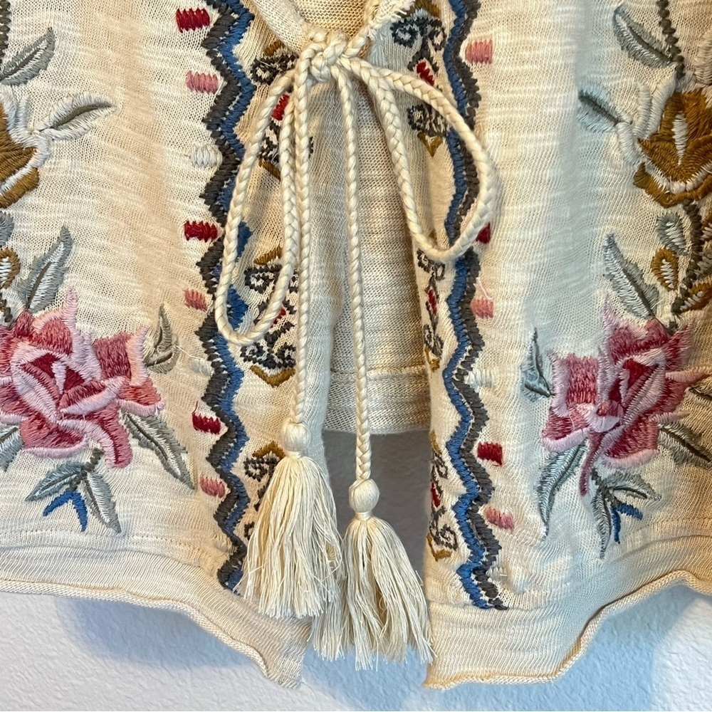 Karyn SEO Embroidered Beige kimono Cardigan Sweater, asymmetric oversized size S - Picture 12 of 15